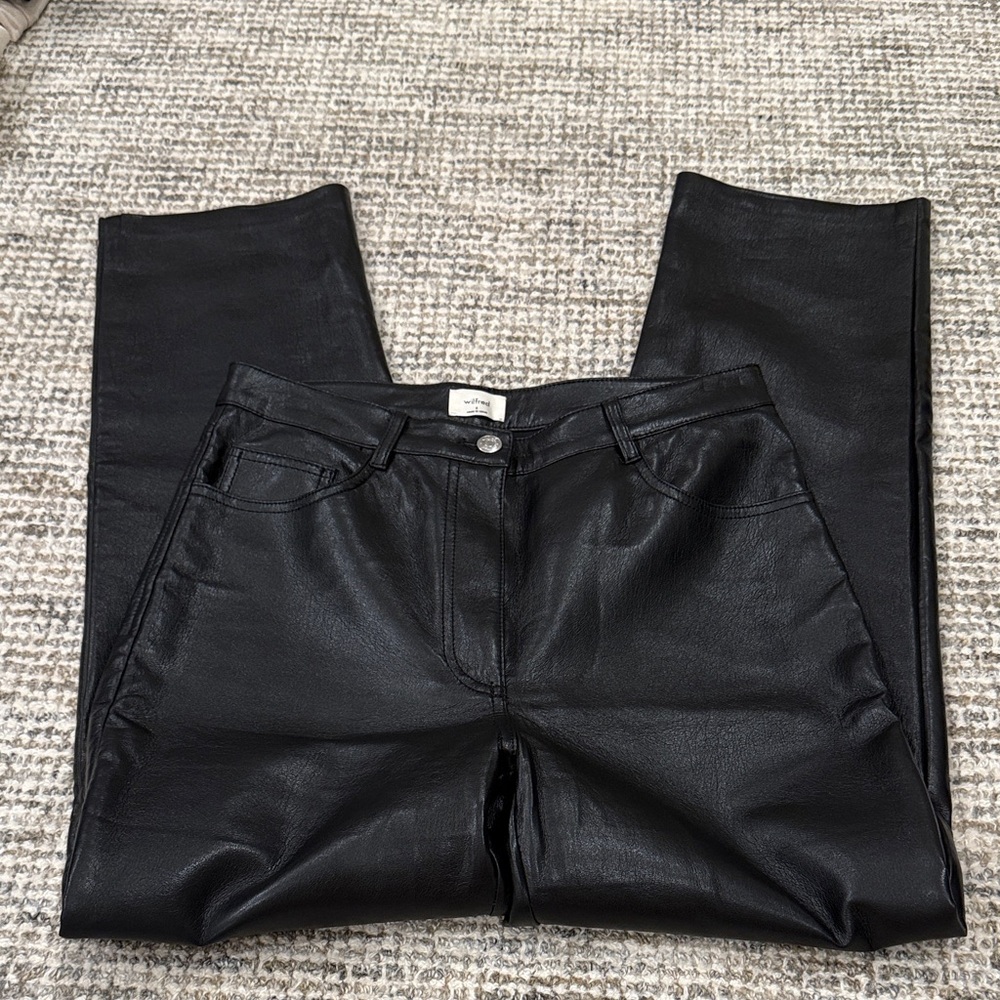 Aritzia Black Faux Leather Straight Leg Jeans